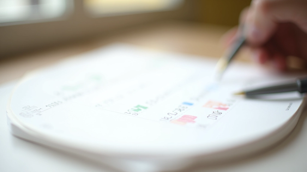 Calendario con note scritte a mano e evidenziazioni colorate, tracciamento del progresso mensile